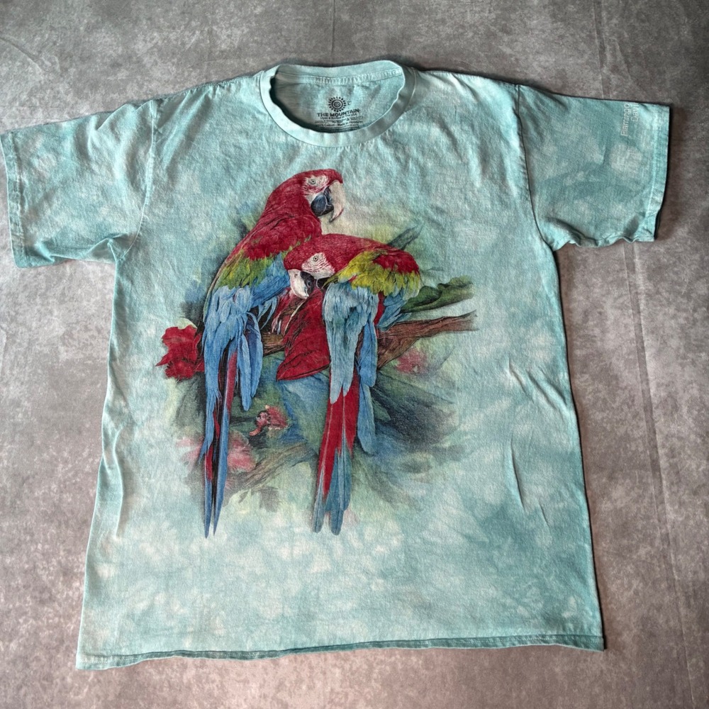 The Mountain Macaw Parrot Tie Dye T-Shirt Mens Large Blue Flamingo Gardens